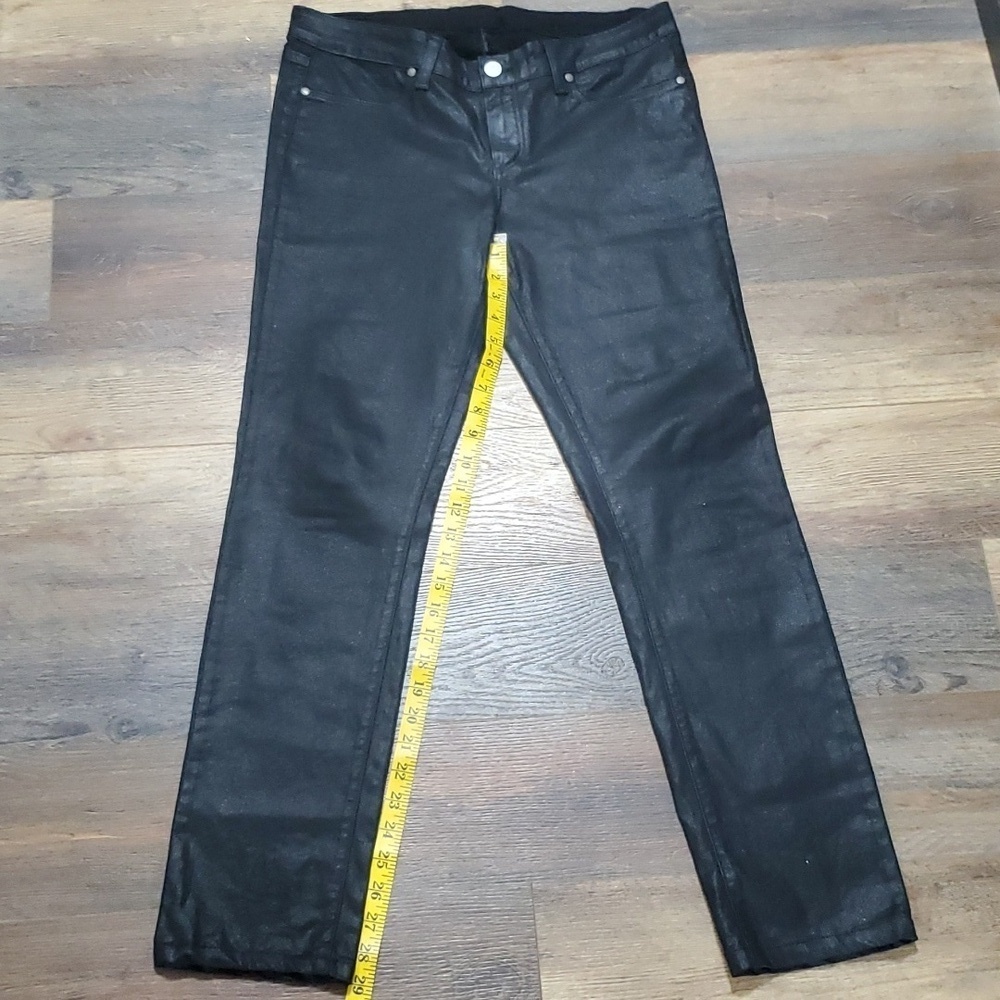 Paige peg skinny pandora black waxed denim jeans
